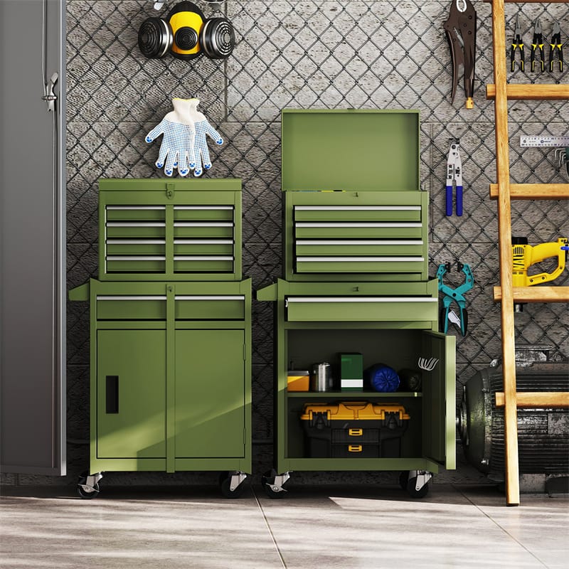 2-in-1 Rolling Tool Chest, 5-Drawer Tool Storage Cabinet with Wheels, Adjustable Shelf, Tool Box Organizer for Garage Warehouse Workshop
