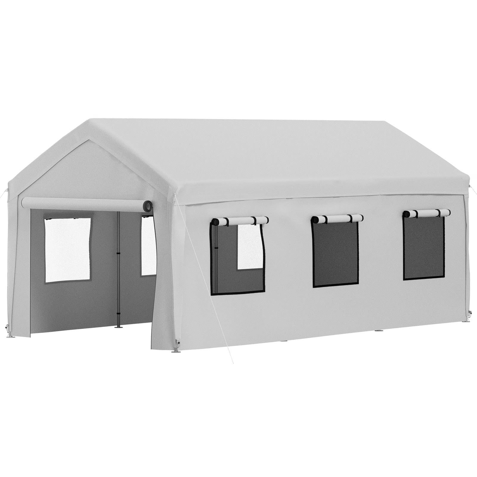 VEVOR Carport Canopy Car Canopy 10 x 20ft W 8 Legs and Sidewalls & Windows Gray