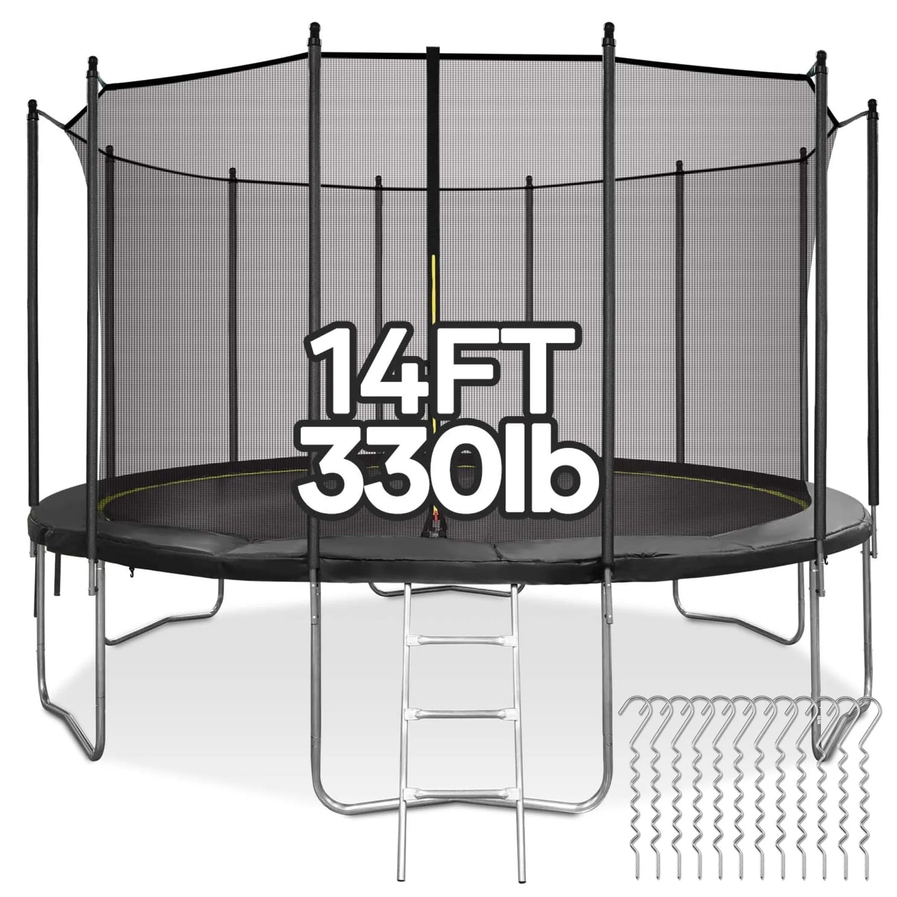 MARNUR 8FT Trampoline for Kids Trampoline with Enclosure Net, Ladder, Wind Stakes, Outdoor 330 lb Weight Capacity