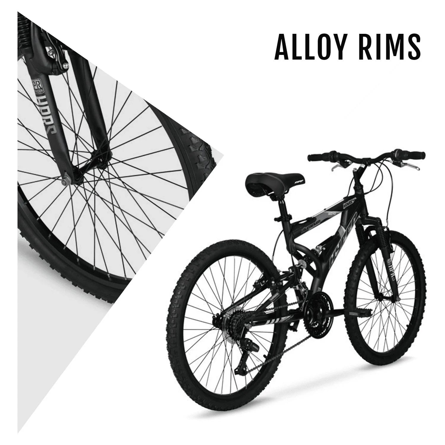 24" Hyper Bicycles Havoc Mountain Bike, Youth/Adult, Recommended Ages 10 - 14 Years Old, Black