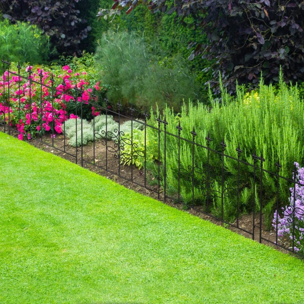 Amagabeli GARDEN & HOME Decorative Garden Fence GFP008 27inx10ft Outdoor Coated Rustproof Metal Garden Fencing Panel Animal Barrier Iron Folding Edge Wire Border Fence Ornamental for Patio Landscape