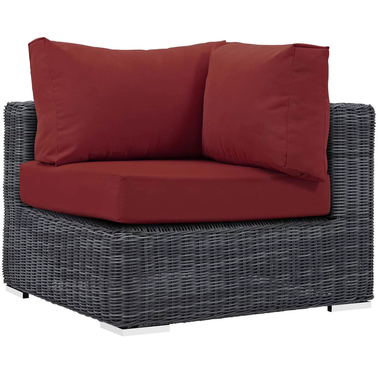 Modern Contemporary Urban Design Outdoor Patio Balcony Garden Furniture Sofa Corner Chair, Sunbrella Rattan Wicker, Red