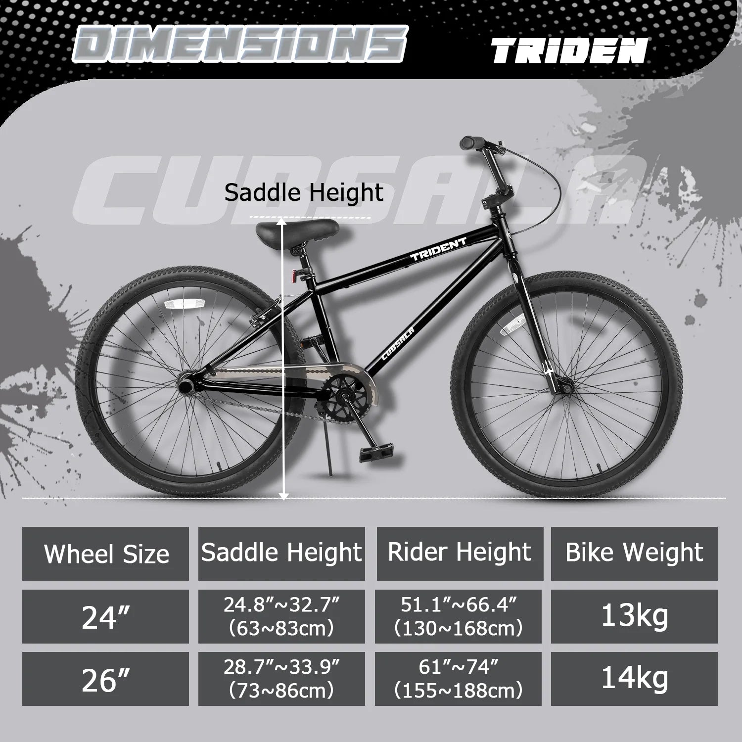 Cubsala 24 in BMX Race Bike Trident Bicycles Beginner - Level to Advanced Riders with 2 Pegs Trick Cycling and Professional Riding, Black