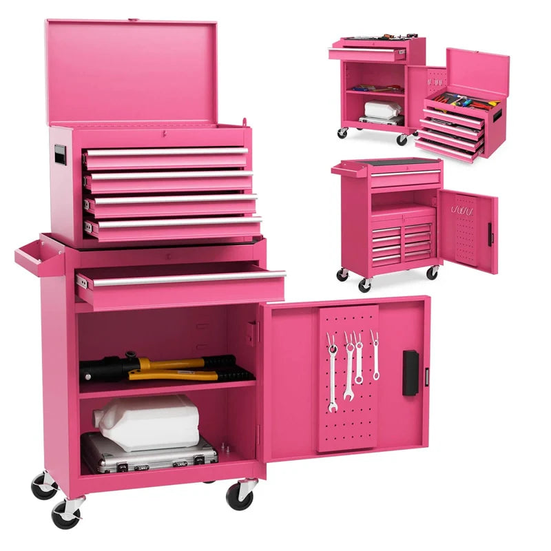 2-in-1 Rolling Tool Chest, 5-Drawer Tool Storage Cabinet with Wheels, Adjustable Shelf, Tool Box Organizer for Garage Warehouse Workshop