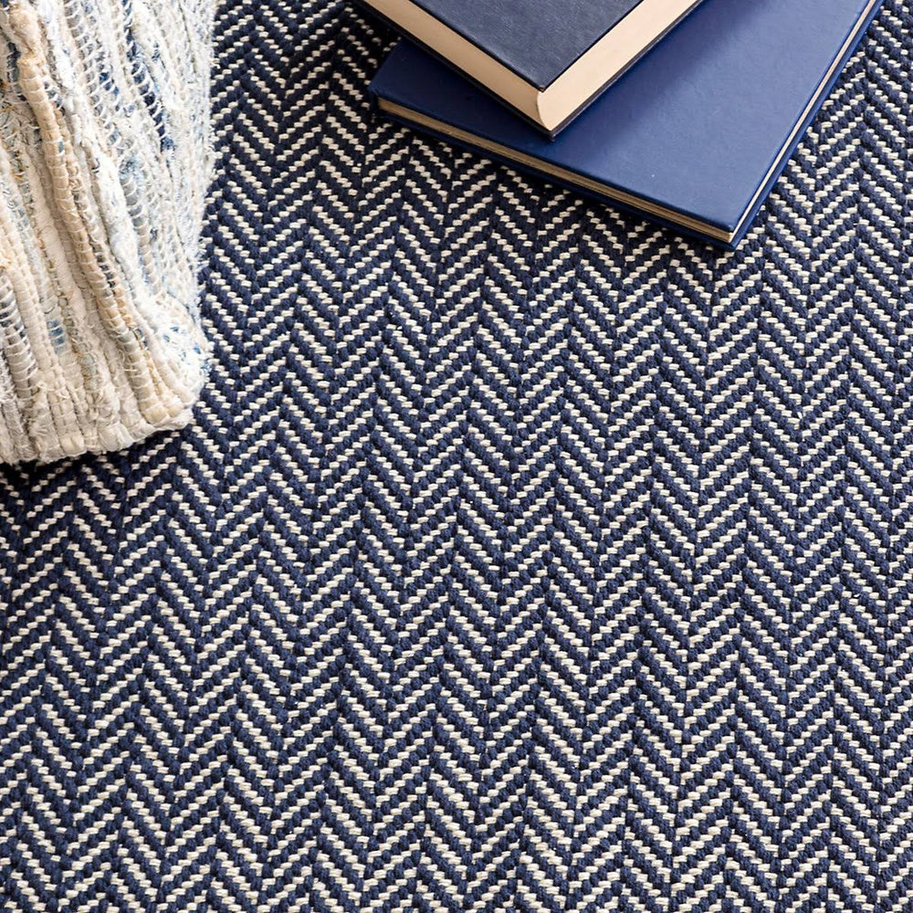 Dash & Albert Herringbone Indigo Cotton Woven Rug 9ft x 12ft