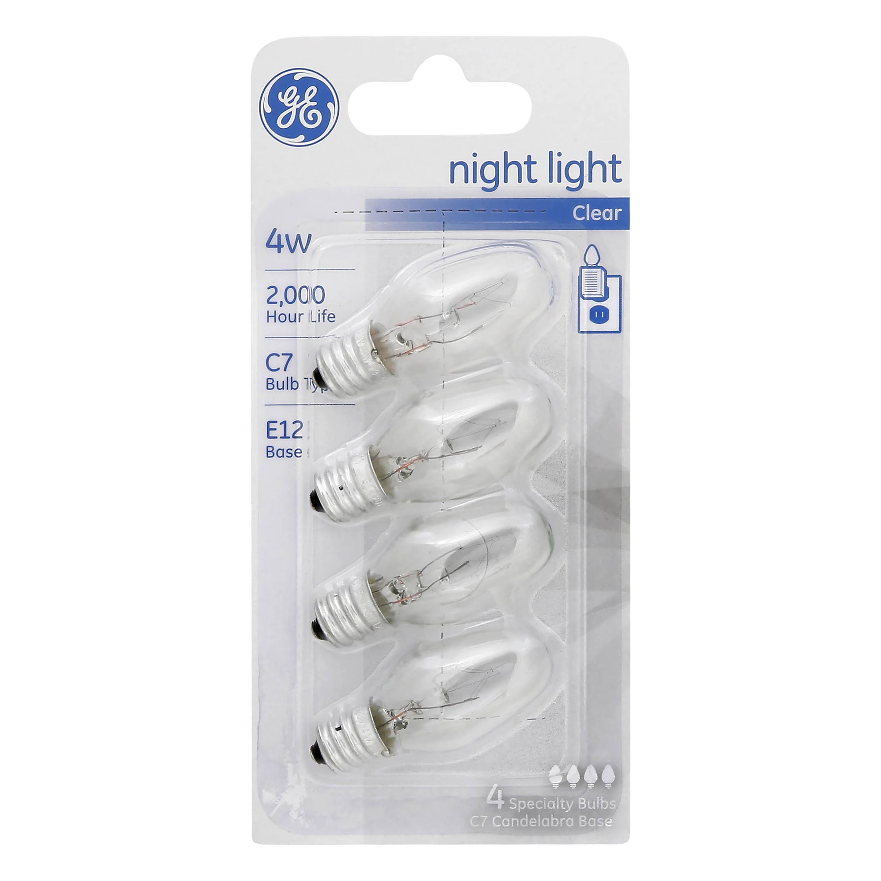 GE Night Light Bulbs, Clear, 4W - 4 count
