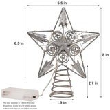 Juegoal Star Tree Topper with 20 LED Lights, Metal Golden Lighted Treetop Ornaments, Battery Powered Light Up Christmas Tree Decorations, 6.5 x 6.5 Inches