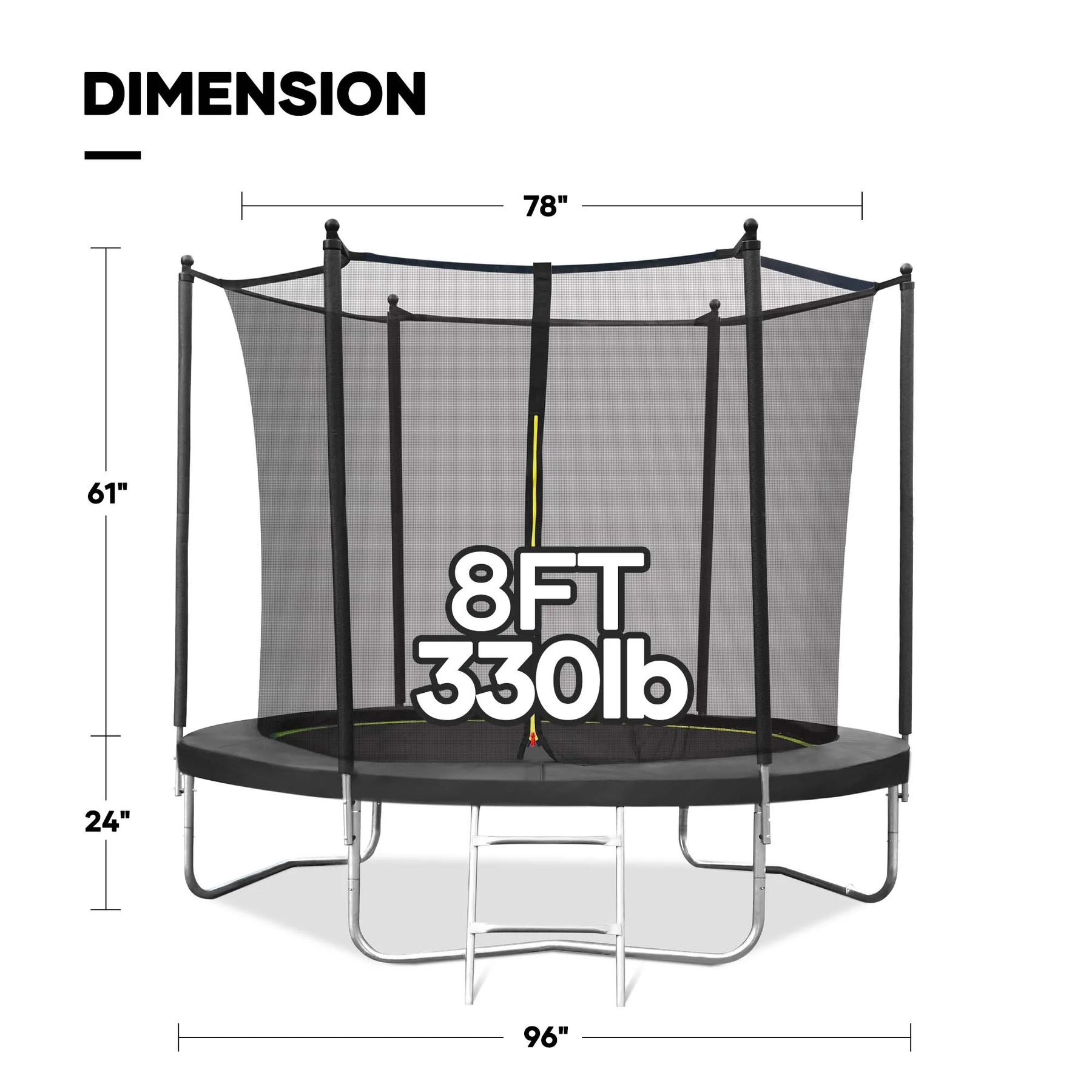 MARNUR 8FT Trampoline for Kids Trampoline with Enclosure Net, Ladder, Wind Stakes, Outdoor 330 lb Weight Capacity