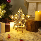 Juegoal Star Tree Topper with 20 LED Lights, Metal Golden Lighted Treetop Ornaments, Battery Powered Light Up Christmas Tree Decorations, 6.5 x 6.5 Inches