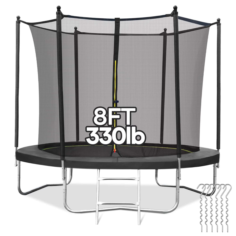 MARNUR 8FT Trampoline for Kids Trampoline with Enclosure Net, Ladder, Wind Stakes, Outdoor 330 lb Weight Capacity