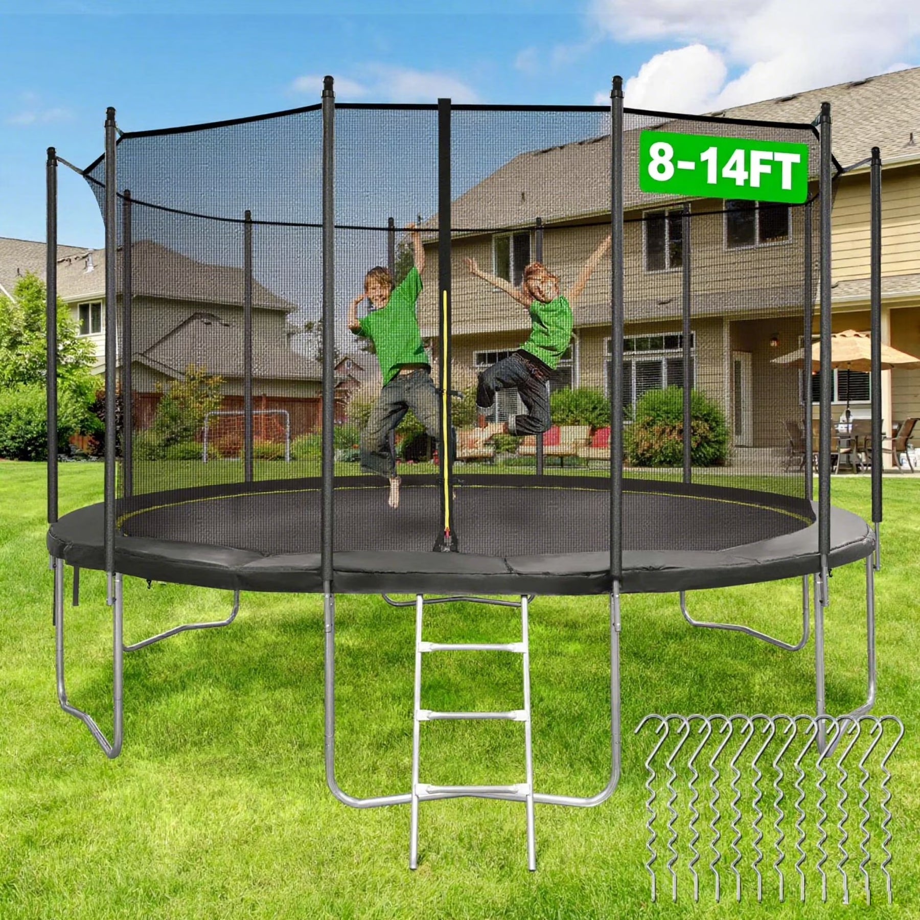 MARNUR 8FT Trampoline for Kids Trampoline with Enclosure Net, Ladder, Wind Stakes, Outdoor 330 lb Weight Capacity