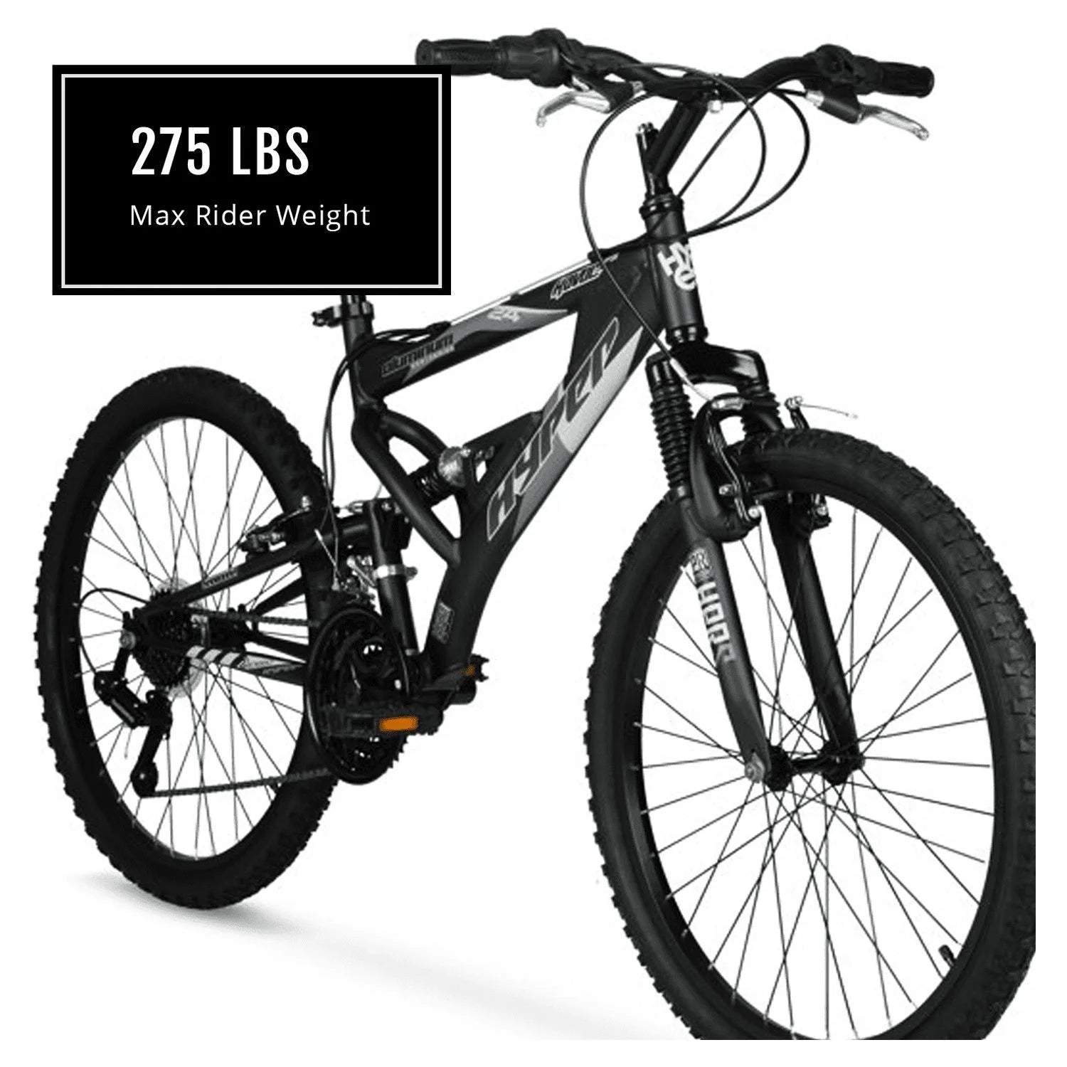 24" Hyper Bicycles Havoc Mountain Bike, Youth/Adult, Recommended Ages 10 - 14 Years Old, Black