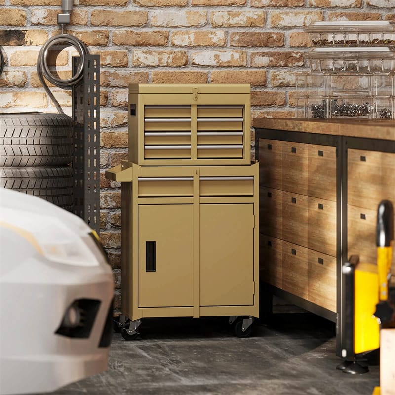 2-in-1 Rolling Tool Chest, 5-Drawer Tool Storage Cabinet with Wheels, Adjustable Shelf, Tool Box Organizer for Garage Warehouse Workshop