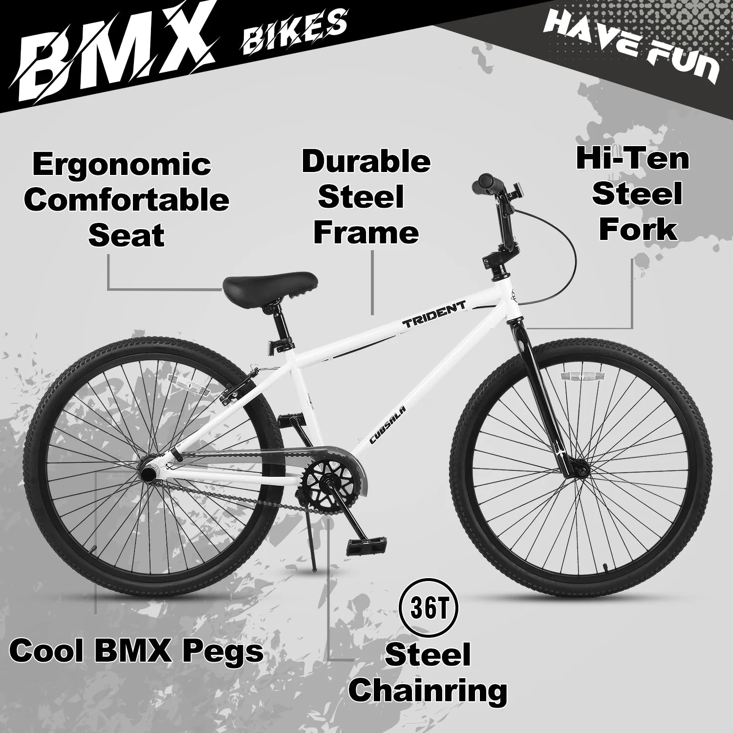 Cubsala 24 in BMX Race Bike Trident Bicycles Beginner - Level to Advanced Riders with 2 Pegs Trick Cycling and Professional Riding, Black