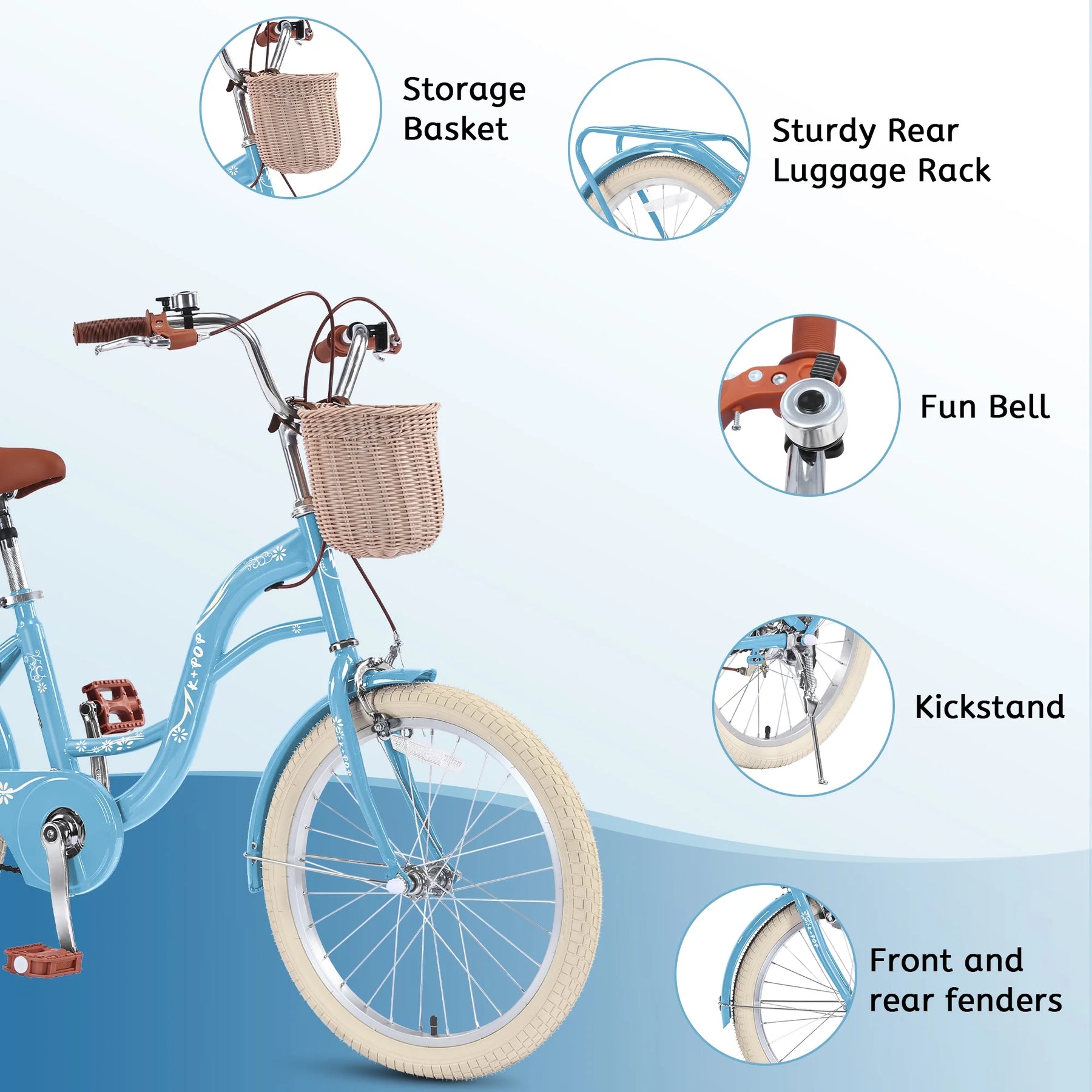 Bstjewey 20 in Girls Bike with Basket, Kids Bicycle for Ages 7 - 13