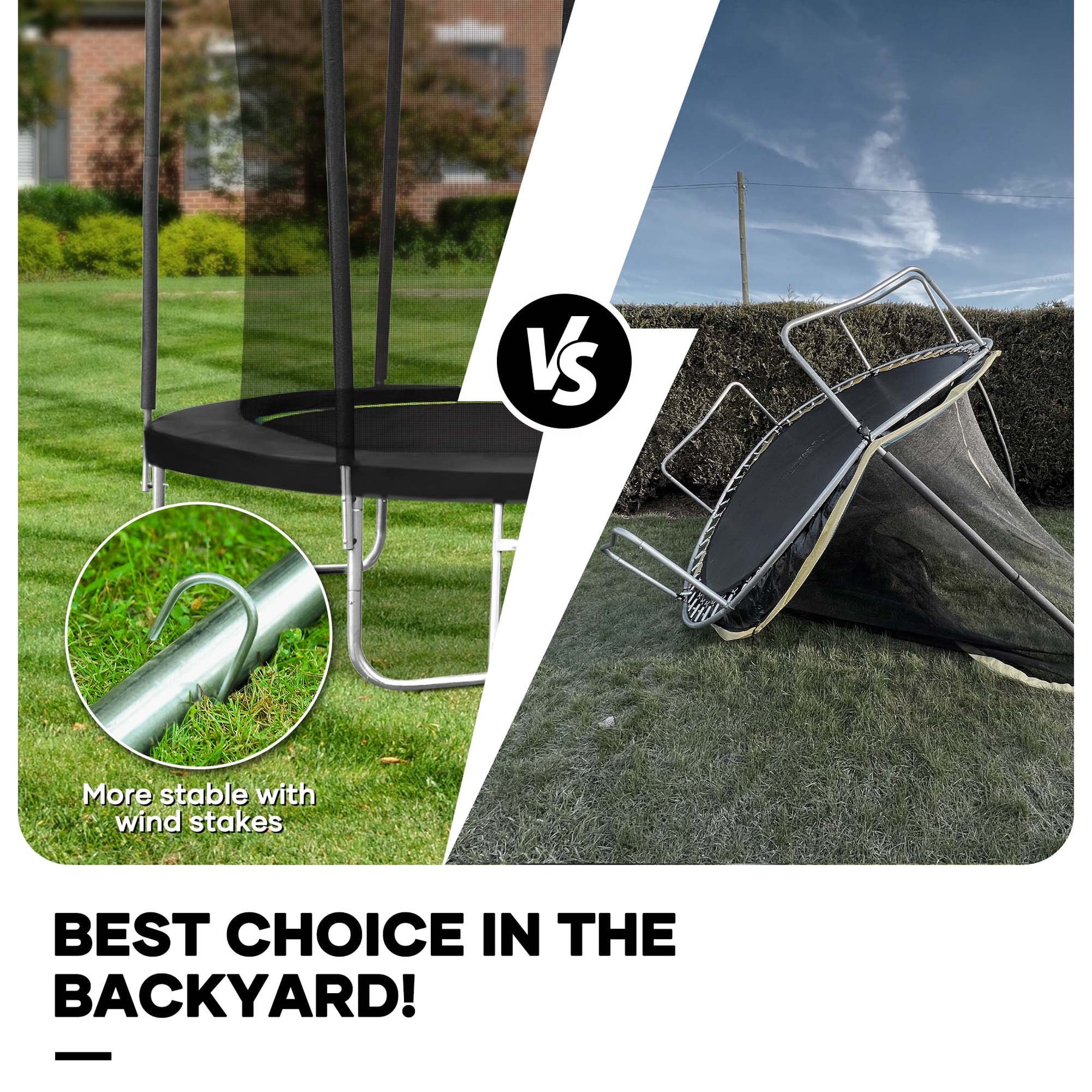 MARNUR 8FT Trampoline for Kids Trampoline with Enclosure Net, Ladder, Wind Stakes, Outdoor 330 lb Weight Capacity